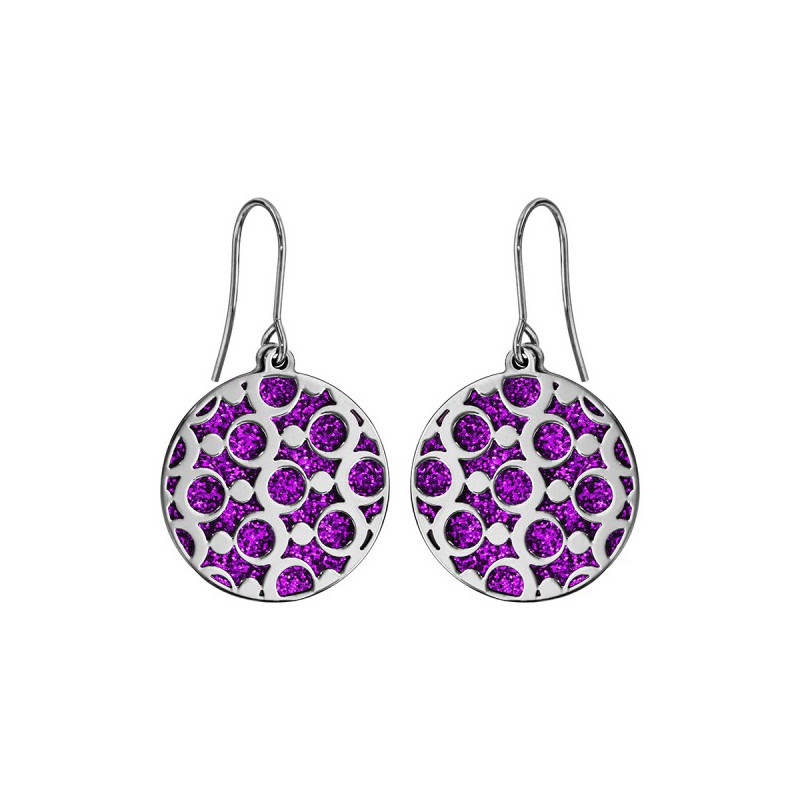 BOUCLES D'OREILLE ACIER MOTIFS RONDS GLITTER ROUGE
