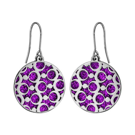 BOUCLES D'OREILLE ACIER MOTIFS RONDS GLITTER ROUGE