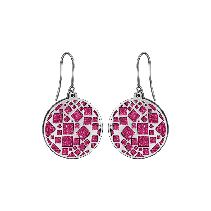 BOUCLES D'OREILLE ACIER MOTIFS RONDS GLITTER ROUGE