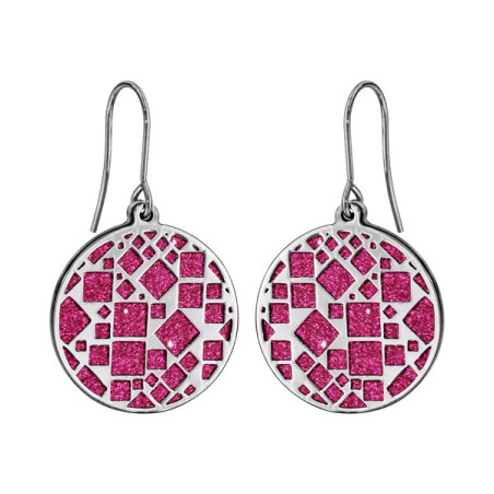 BOUCLES D'OREILLE ACIER MOTIFS RONDS GLITTER ROUGE