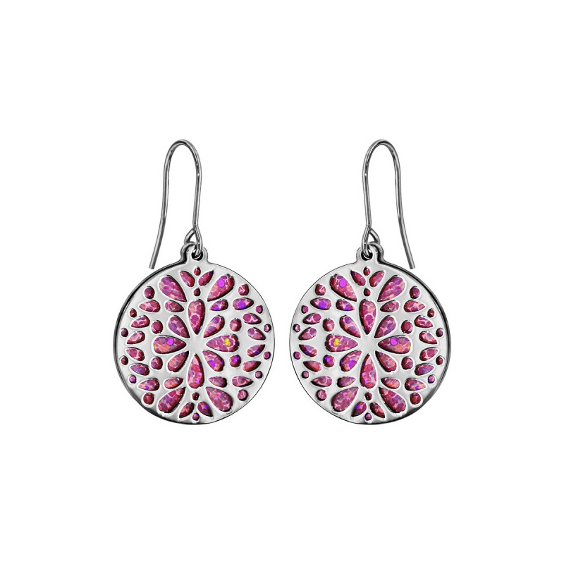 BOUCLES D'OREILLE ACIER MOTIFS RONDS GLITTER ROUGE