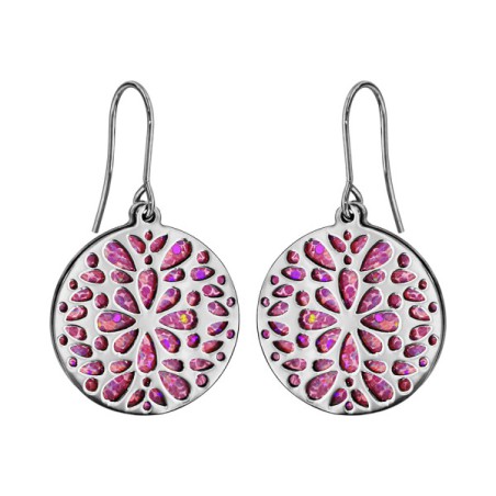 BOUCLES D'OREILLE ACIER MOTIFS RONDS GLITTER ROUGE