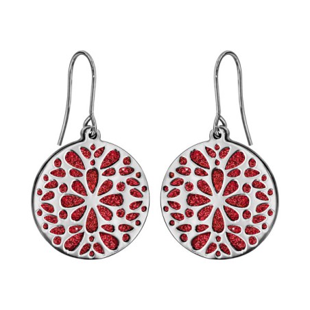 BOUCLES D'OREILLE ACIER MOTIFS RONDS GLITTER ROUGE