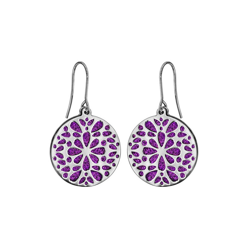 BOUCLES D'OREILLE ACIER MOTIFS RONDS GLITTER ROUGE