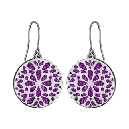 BOUCLES D'OREILLE ACIER MOTIFS RONDS GLITTER ROUGE