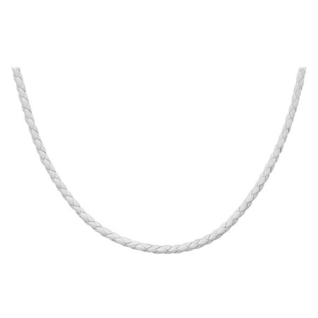 COLLIER ARGENT RHODIE ET CUIR TRESSE BOVIN BLANC