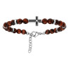 BRACELET ACIER BOULES OEIL DE TIGRE GRENAT AVEC CROIX