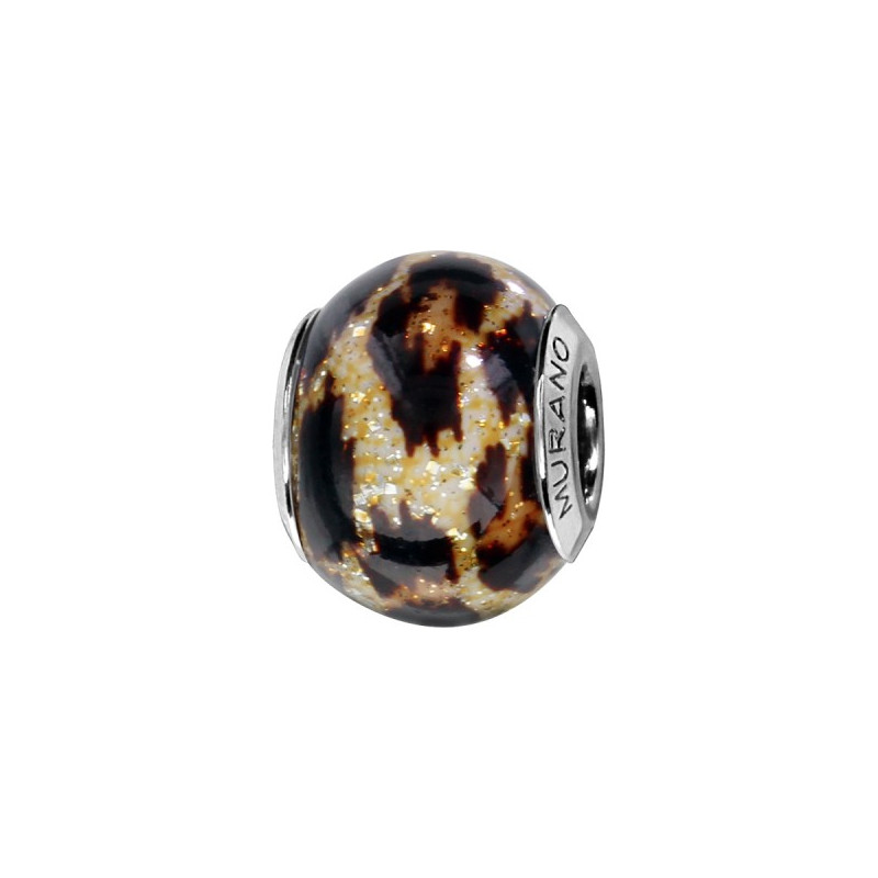 CHARMS COULISSANT ARGENT RHODIE MURANO NOIR