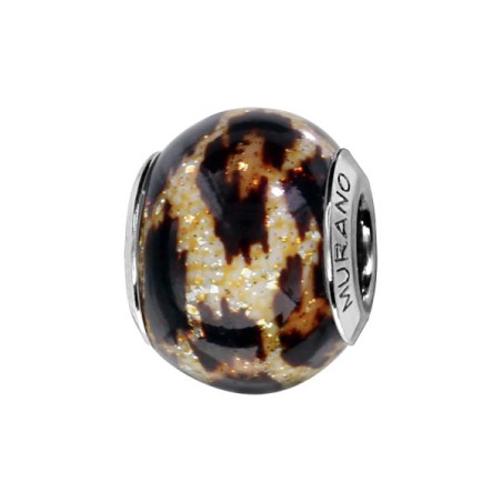 CHARMS COULISSANT ARGENT RHODIE MURANO NOIR