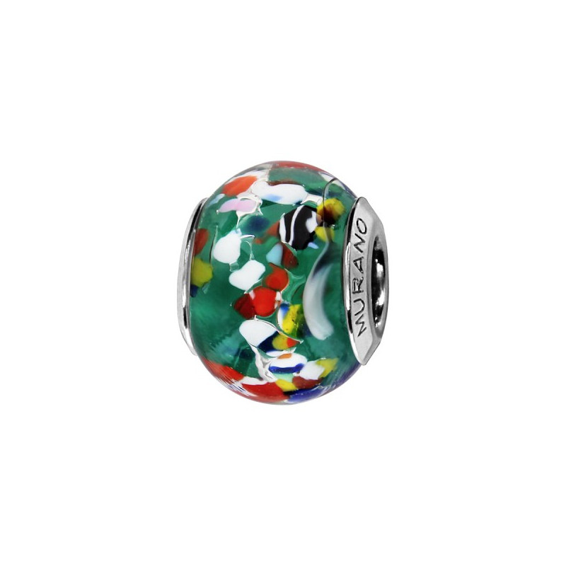 CHARMS COULISSANT ARGENT RHODIE MURANO VERITABLE ET PAILLETTE