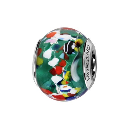 CHARMS COULISSANT ARGENT RHODIE MURANO VERITABLE ET PAILLETTE