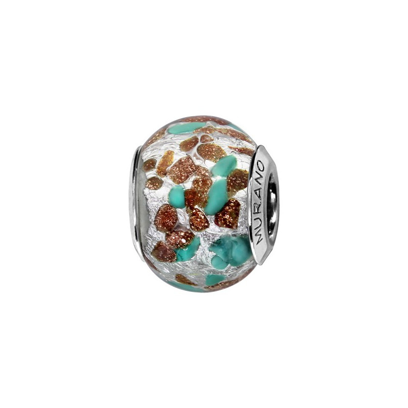 CHARMS COULISSANT ARGENT RHODIE MURANO VERITABLE ET PAILLETTE
