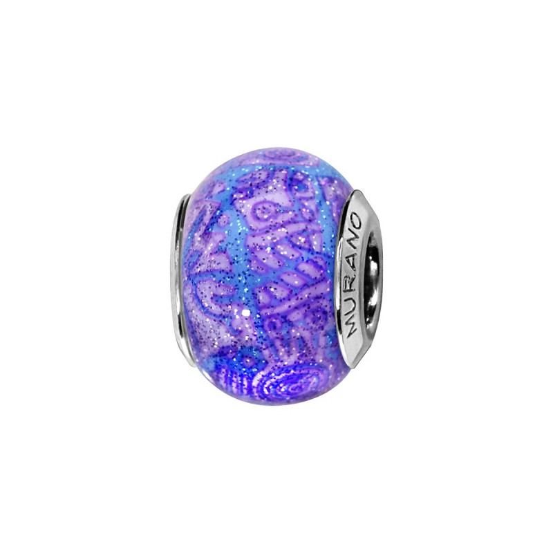 CHARMS COULISSANT ARGENT RHODIE MURANO VERITABLE ET PAILLETTE