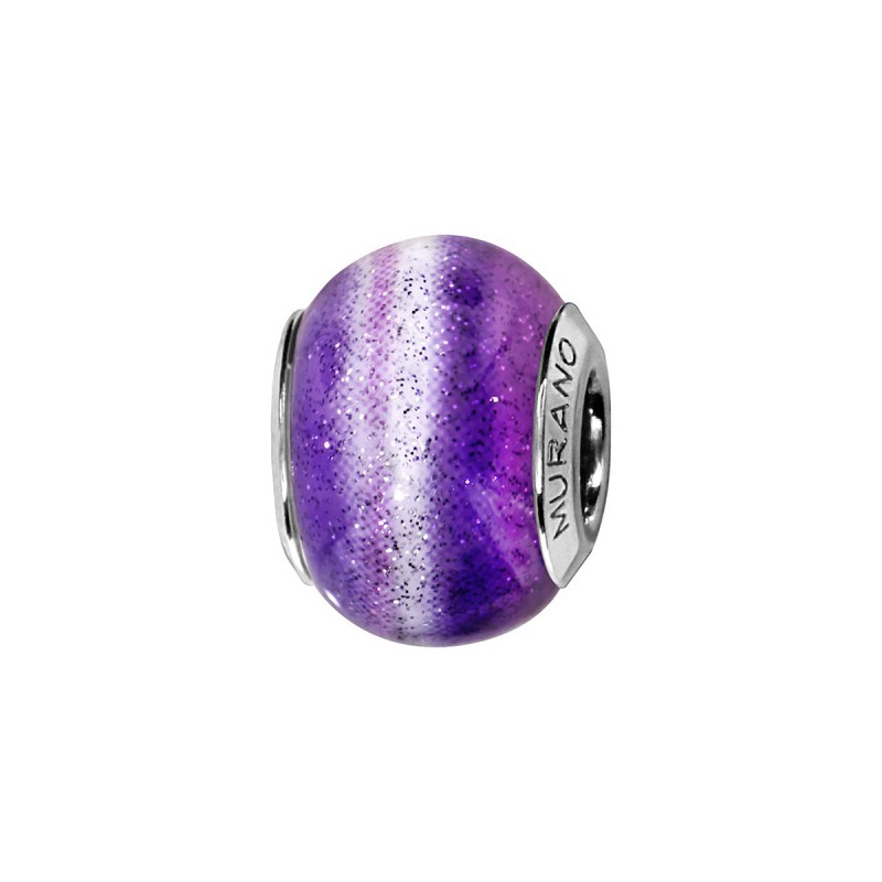 CHARMS COULISSANT ARGENT RHODIE MURANO VERITABLE ET PAILLETTE