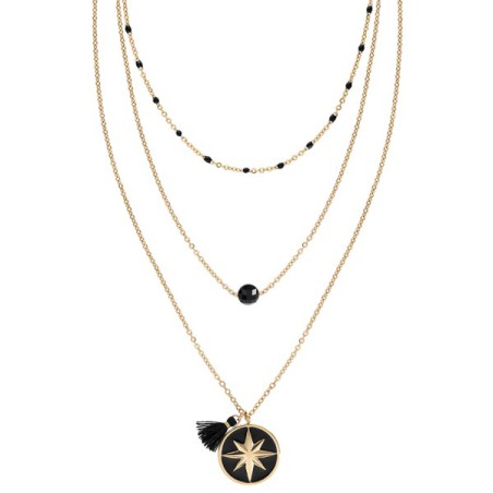COLLIER ACIER 3 RANGS NOIR