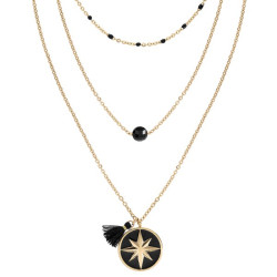 COLLIER ACIER 3 RANGS NOIR