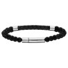 BRACELET ACIER BOULES ONYX VÉRITABLE ET CUIR NOIR TRESSE