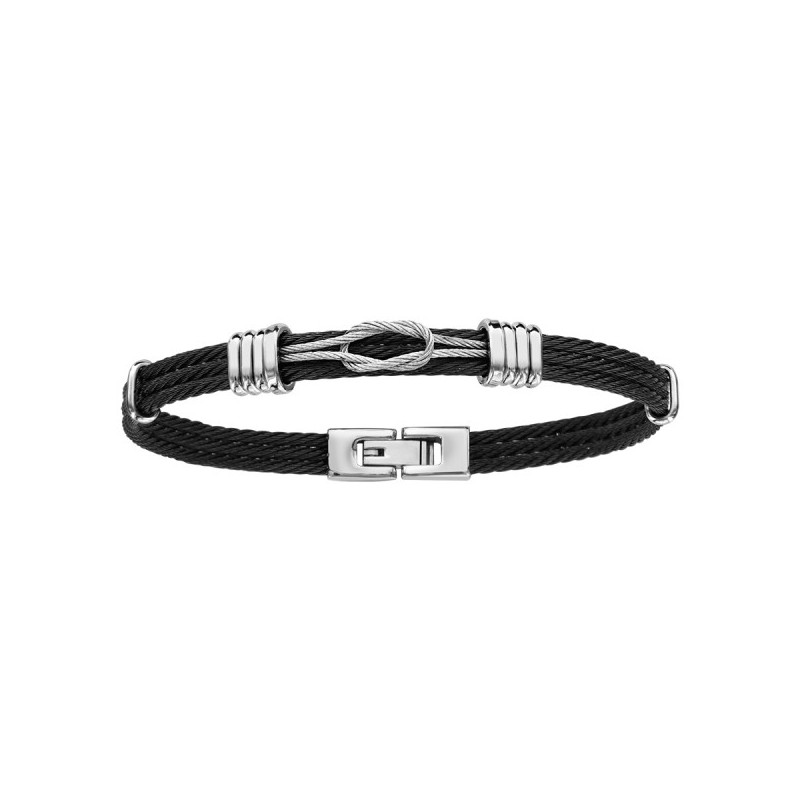 BRACELET ACIER ET CABLE NOIR AVEC NOEUD MARIN CABLE GRIS