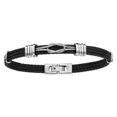 BRACELET ACIER ET CABLE NOIR AVEC NOEUD MARIN CABLE GRIS