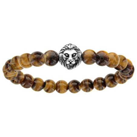 BRACELET ACIER EXTENSIBLE BOULES OEIL DE TIGRE ET QUARTZ