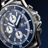 Yema Navygraf Chrono automatique cadran bleu bracelet cuir perforé noir